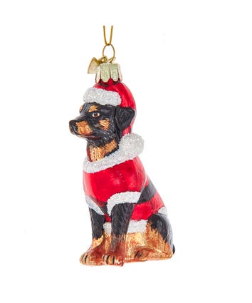 Noble Gems™ Glass Rottweiler With Santa Suit Ornament