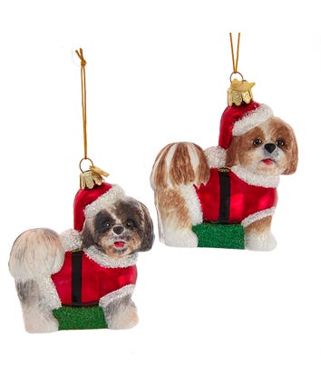Noble Gems™ Glass Shih-Tzu With Santa Suit Ornaments, 2 Assorted