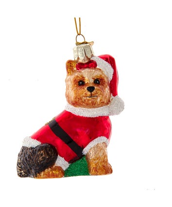 Noble Gems™ Glass Yorkshire Terrier With Santa Suit Ornament