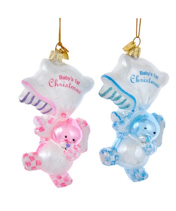 Noble Gems™ Glass Baby's 1st Rabbit With Pillow Ornaments, 2 Assorted