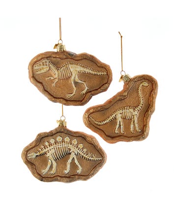 Noble Gems™ Dinosaur Fossil Glass Ornaments, 3 Assorted