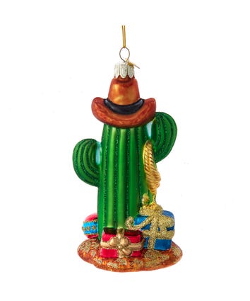 Noble Gems™ Glass Cowboy Cactus Ornament
