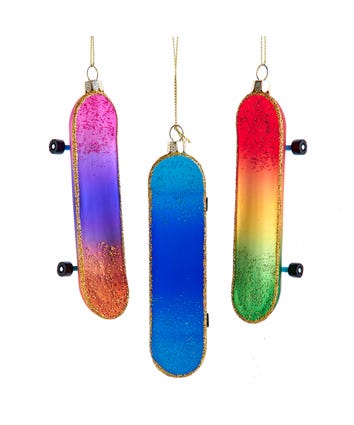 Noble Gems™ Glass Skateboard Ornaments, 3 Assorted