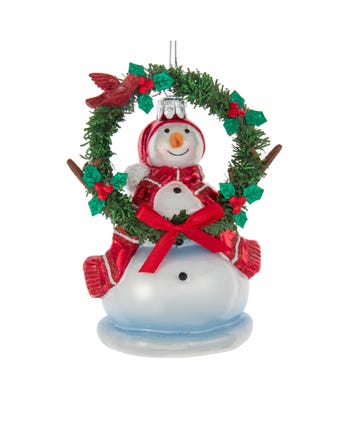 Noble Gems™ Glass Snowman With Wreath Ornament