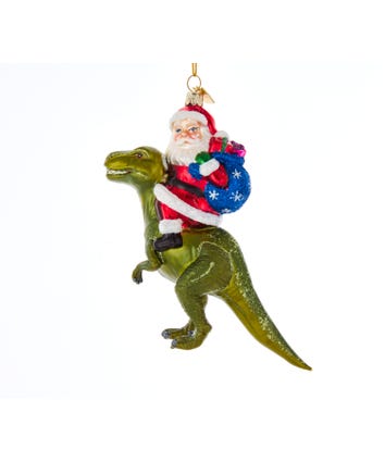 Noble Gems™ Glass Santa On Dinosaur Ornament