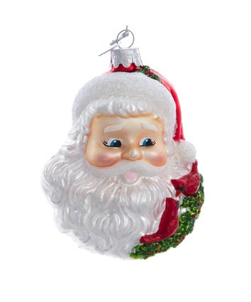 Noble Gems™ Glass Santa Face With Cardinals Ornament