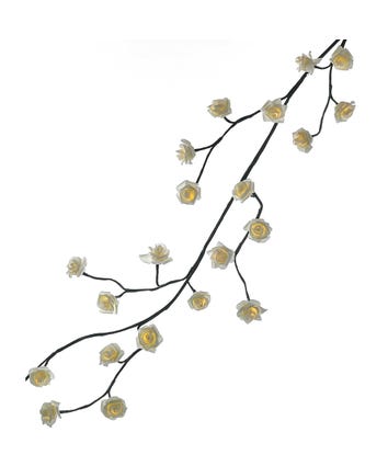 6 Foot Pre-Lit White Rose Green LED Indoor/Outdoor Garland