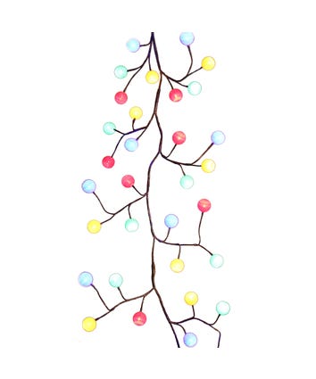 6 Foot Pre-Lit LED Brown Garland With Multicolored Cotton Ball Lights