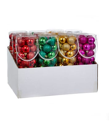 50MM Miniature Shatterproof Shiny and Glitter Ball Ornaments, 32 Piece Box