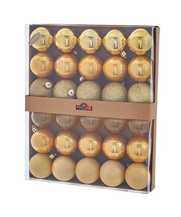 60MM Shatterproof Gold Ball Ornaments, 30-Piece Box