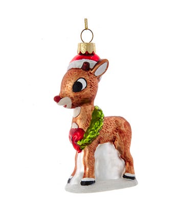 Rudolph The Red Nose Reindeer® With Wreath Glass Ornament
