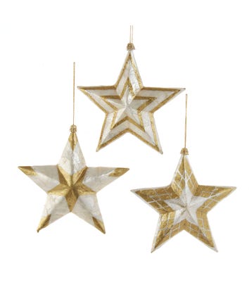 Laminated Capiz Star Ornaments, 3 Assorted