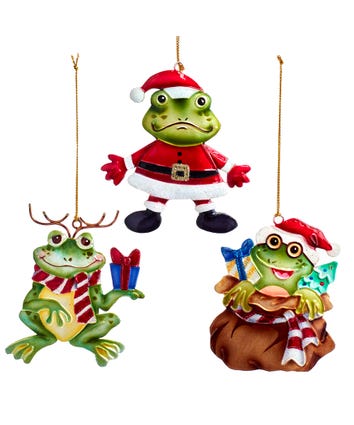 Tin Frog Ornaments, 3 Assorted