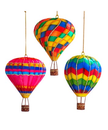 Multicolor Tin Hot Air Balloon Ornaments, 3 Assorted