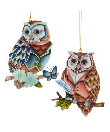 Tin Owl Ornaments, 2 Assorted