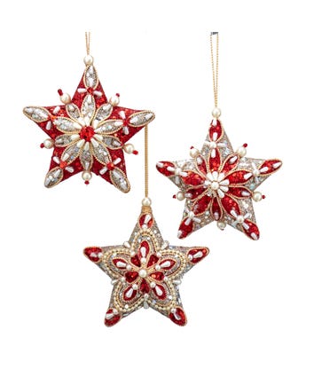 Ruby and Platinum Hanging Star Ornaments, 3 Assorted