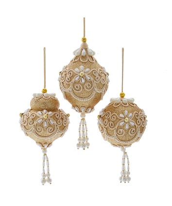 Pearl and Gold Shimmer Hanging Ornaments, 3 Assorted