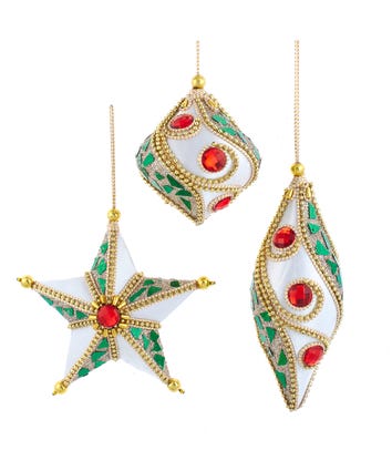 Red, White & Green Decorated Ornaments, 3 Assorted