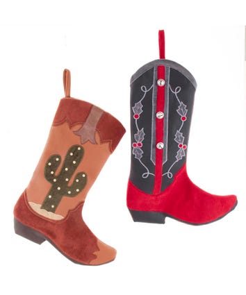 Red and Tan Western Boot Stockings, 2 Assorted