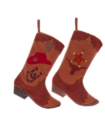 Western Cowboy Boot Applique Stocking, 2 Assorted