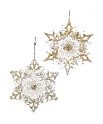 Silver Glitter Snowflake Ornaments,  2 Assorted