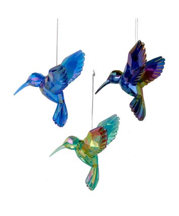 Iridescent Hummingbird Acrylic Ornaments, 3 Assorted