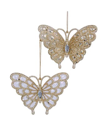 Acrylic Platinum Glitter Butterfly Ornaments, 2 Assorted