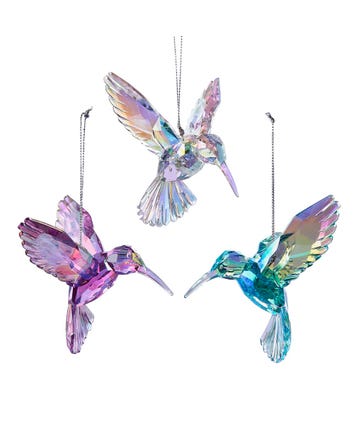 Iridescent Hummingbird Ornaments, 3 Assorted