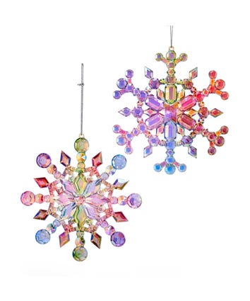 Multicolored Iridescent Snowflake Ornaments, 2 Assorted