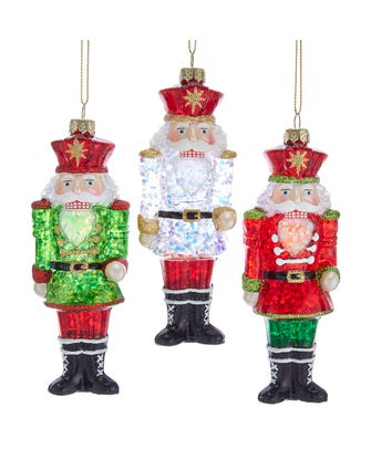 Red and Green Glass Nutcracker Ornaments, 3 Assorted