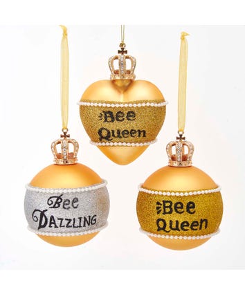 80MM Glass Gold Heart, Ball and Finial With Saying Ornaments, 3 Assorted