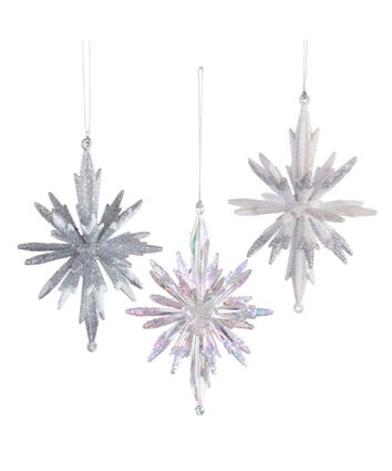 Silver and White 3D Snowflake Ornaments, 3 Assorted