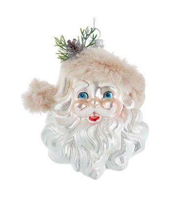 Glass Santa Head Wearing Ivory Hat Ornament