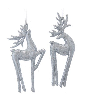 Silver Glitter Deer Ornaments, 2 Assorted