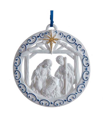 White and Blue Nativity Family Ornament
