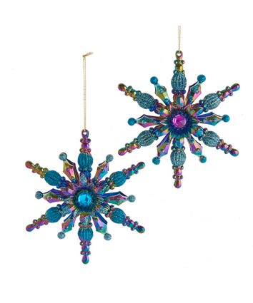 Peacock Snowflake Ornaments, 2 Assorted