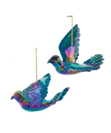Peacock Inspired Dove Ornaments, 2 Assorted
