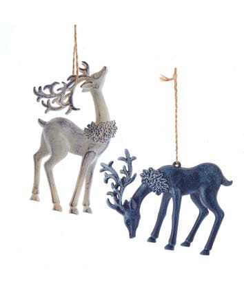 Blue and White Deer Ornaments, 2 Assorted