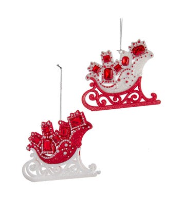 Red and White Sleigh Ornaments, 2 Assorted