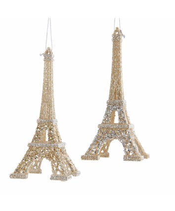 Light Gold and Silver Eiffel Tower Ornaments, 2 Assorted