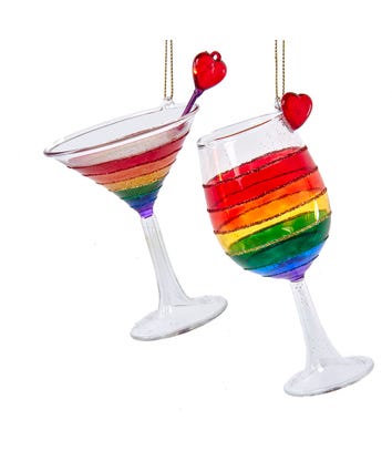 Pride Glass Martini and Wine Ornaments, 2 Assorted