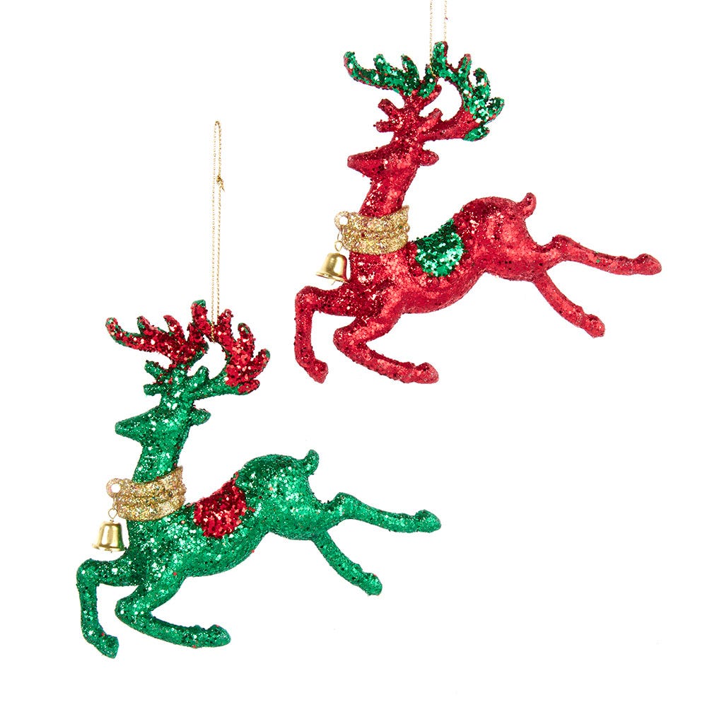 Set of 2 Birch Berries Deer Ornaments w 
