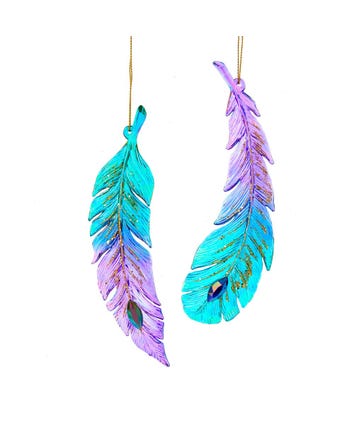 Peacock Color Feather Ornaments, 2 Assorted