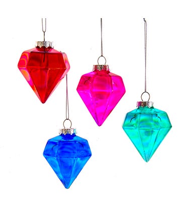 Glass Colored Jewel Ornaments, 4 Assorted