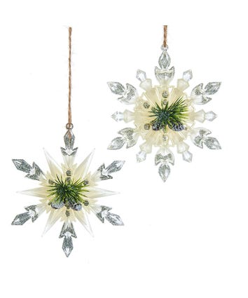 Ivory and Sage Snowflake With Pinecone Ornaments, 2 Assorted