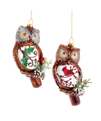 Glass Brown Owl Ornaments, 2 Assorted