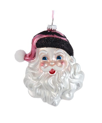 Glass Pink & Black Santa Head Ornament