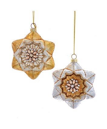 Ombré Gold & Silver Star Flower Ornaments, 2 Assorted