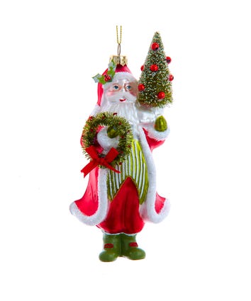 Glass Santa With Wreath and Tree Ornament