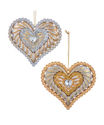 Ombré Gold & Silver Heart Ornaments, 2 Assorted